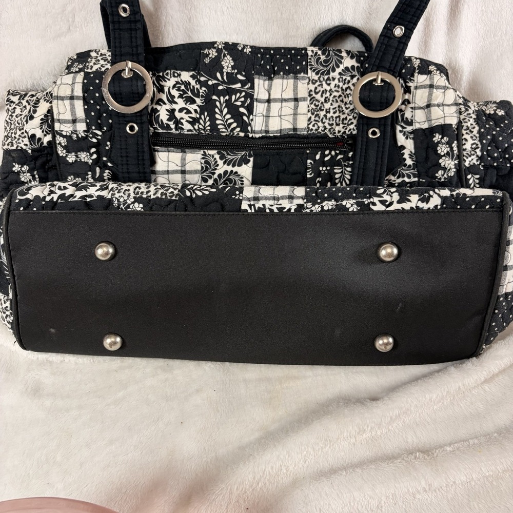 Donna Sharp Quilted Patchwork Handbag Black White Paisley Hot Pink Lining Retro - Picture 6 of 8